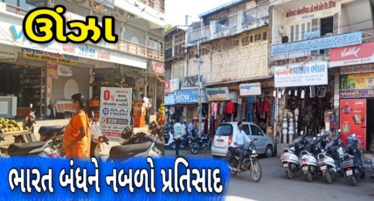 ઊંઝામાં ભારત બંધના એલાનને નબળો પ્રતિસાદ : બજારો ધમધમતાં રહ્યાં, જુઓ વિડીયો