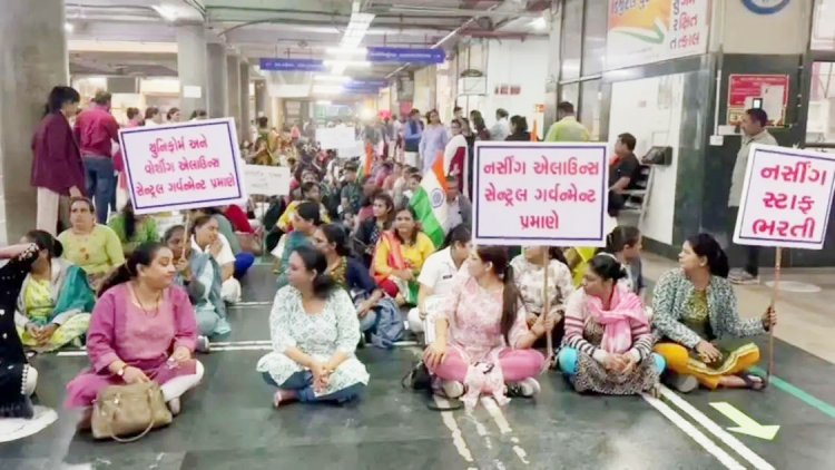 સુરત : 500 જેટલો નર્સિંગ સ્ટાફ વિરોધ પ્રદર્શન પર કેમ ઉતર્યો ? જાણો કારણ